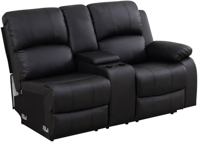 Reclining Sectional Sofa Set, L Shaped PU Leather Recliner Couch with Cup Holder and Storage Console for Home Theater & Living Room, Black
