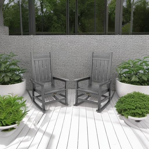 SERWALL Outdoor Rocking Chair Set of 2, HDPE Rocking Chairs for Adult, All Weather Porch Rockers for Lawn Garden, Grey - Image 2