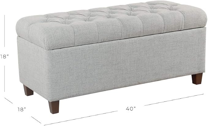 Homepop Home Decor Tufted Ainsley Button Storage Ottoman Bench with Hinged Lid Ottoman Bench with Storage for Living Room & Bedroom, Light Blue 18x40x18 Inches - Image 3