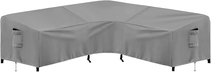 PureFit Outdoor Sectional Sofa Cover Waterproof V Shaped Patio Furniture Covers for Deck, Lawn and Backyard, 100”x100”, Gray by PureFit
