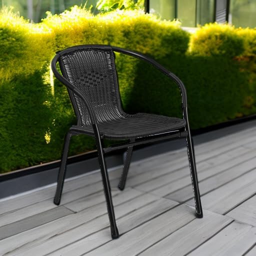 Flash Furniture Lila Modern Rattan Indoor/Outdoor Stackable Dining Chairs, Stacking Rattan Bistro Chairs for Patio or Restaurant, Set of 4, Black - Image 6