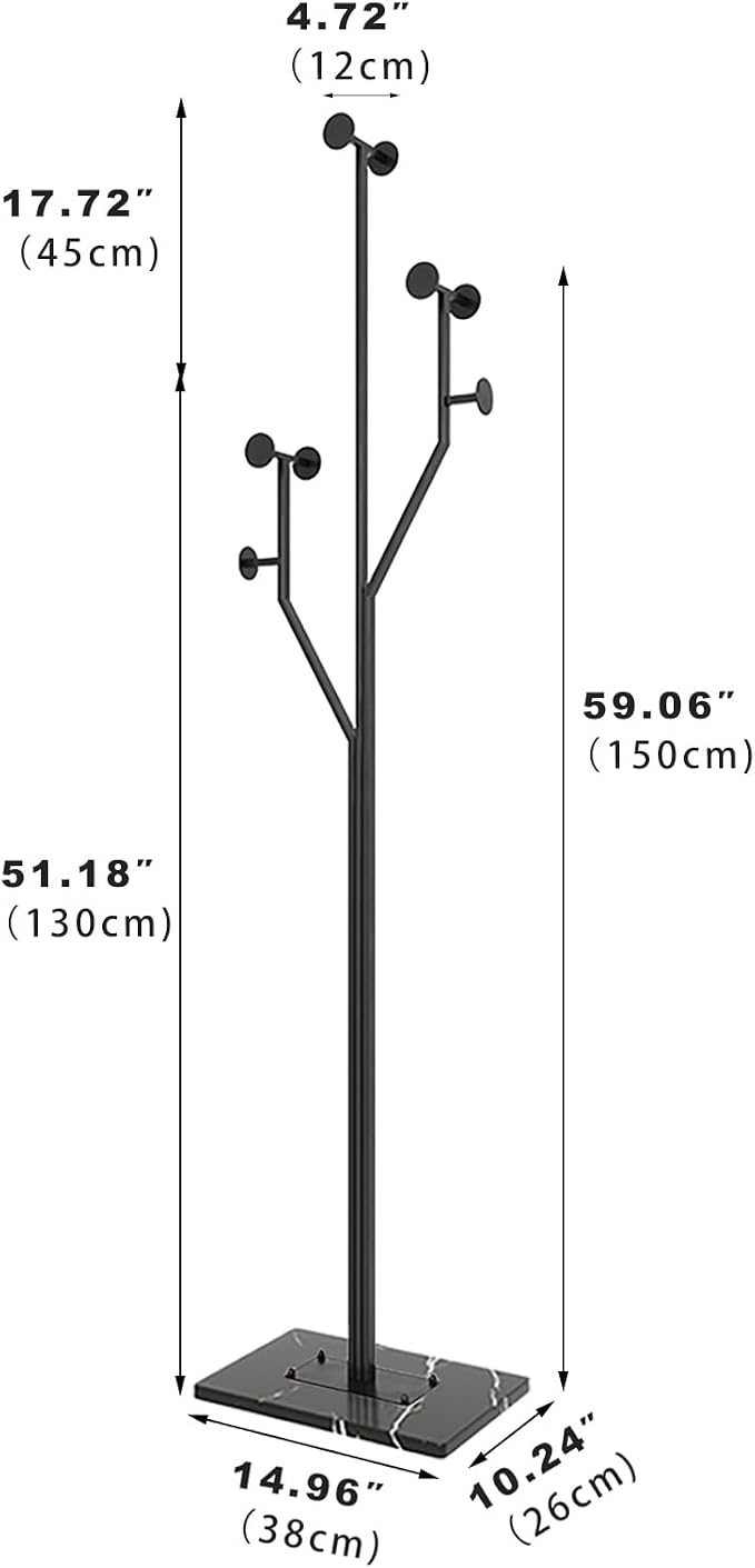 JIAYUEJU Freestanding Coat Rack Tree-shaped Metal Coat Tree with Heavy Duty Marble Base Corner Clothing Rack for Bedroom Entryway Hallway 14.96 x 10.24 x 68.9 Inches (Black) - Image 2