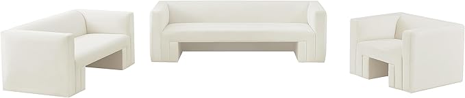 Meridian Furniture 665Cream-S Henson Collection Modern | Contemporary Velvet Upholstered Sofa with Rich Cream Velvet, Solid Wood Frame, 89.5" W x 34.5" D x 28" H, Cream