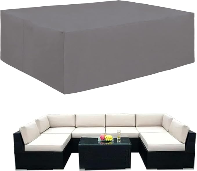 Easy-Going 600D Heavy Duty Patio Furniture Cover for Outdoor Rectangular Table, Chair Set, Sectional Set (74"L x 47"W x 28"H, Grey) by Easy-Going