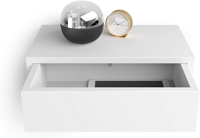Mobili Fiver, Riccardo Floating nightstand, Matt White, 17.7" x 9.8" x 6.1 ", Melamine-Finished, Modern Bedside Table, End Table, Italian Furniture - Image 5