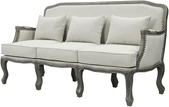 Acme Furniture Upholstered Sofa with Nailhead Trim, Cream and Brown
