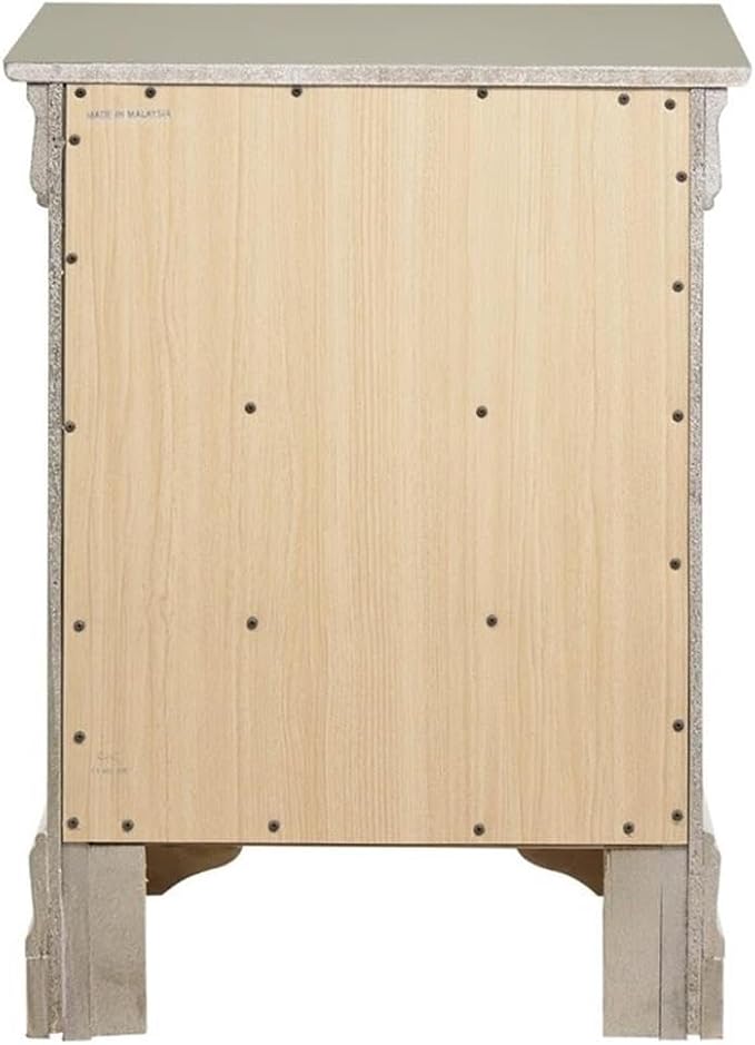 MAKLAINE Contemporary 3 Drawer Nightstand, 29 in H x 21 in W x 16 in D, Wood Veneer Finish, Silver Champagne, Dovetailed Drawers, Fully Assembled, Modern Bedroom Storage Furniture - Image 5