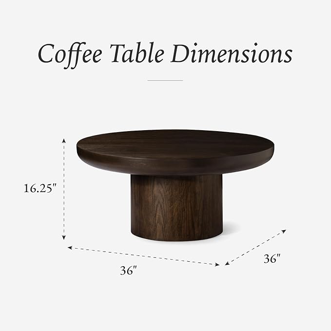Maven Lane Wooden Circular Coffee Table, 36" Round, Livingroom Table, Modern Farmhouse Living Room Accent Table, Wood Furniture for Family Room, Rustic Industrial Home Decor, Owen Table (Aged Brown)
