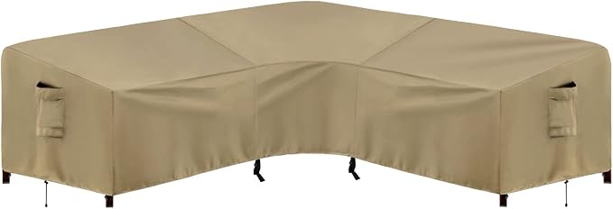 PureFit Outdoor Sectional Sofa Cover Waterproof V Shaped Patio Furniture Covers for Deck, Lawn and Backyard, 89”x89”, Camel by PureFit