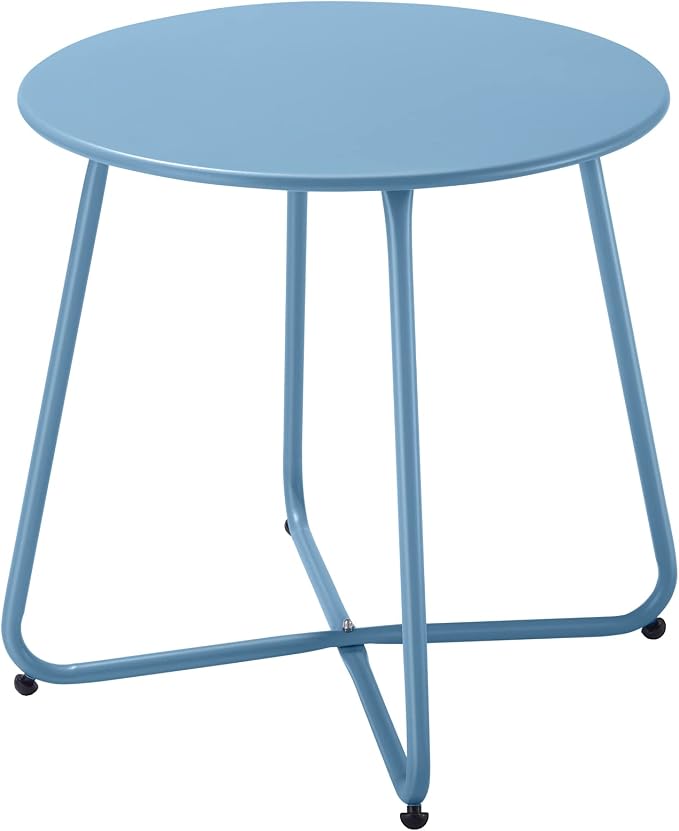 Meluvici Patio Outdoor Side Table Waterproof Round Metal Steel Small Side Table Weather Resistant Portable Outdoor and Indoor End Table for Garden Balcony Yard, Blue by Meluvici