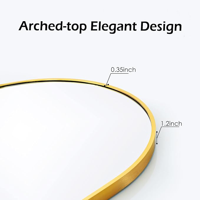 HARRITPURE 2Pcs Arched Bathroom Mirror ​Wall Mounted Mirror Aluminum Alloy Frame for Bathroom,Vanity Mirror Home Decor for Bathroom Bedroom Living Room Entryway (Gold, 20"*30") - Image 3