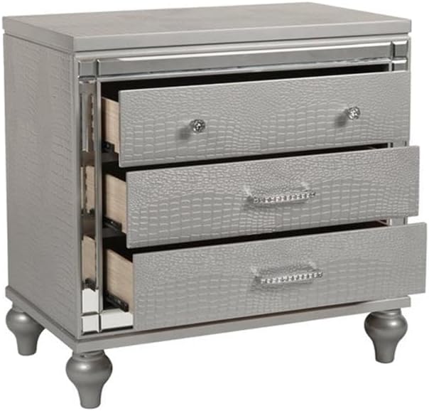 New Classic Furniture Valentino Solid Wood 3-Drawer Nightstand, Silver - Image 4