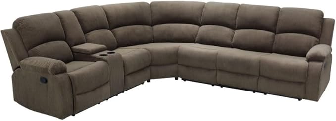 Reclining Sectional Sofa Set, L Shaped Recliner Couch with Cup Holder and Storage Console for Home Theater & Living Room, Camel