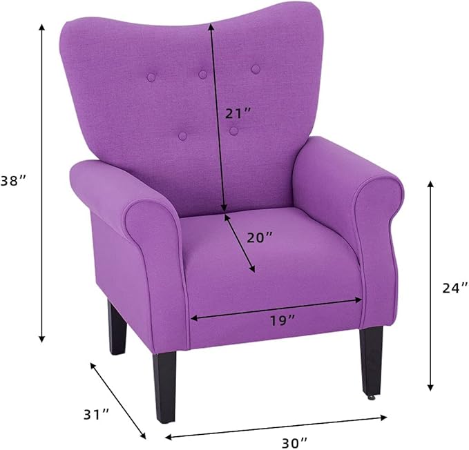 YOLENY Modern Accent Chair,High Back Armchair,Upholstered Fabric Button Single Sofa with Wooden Legs for Living Room, Bedroom, Club, Purple