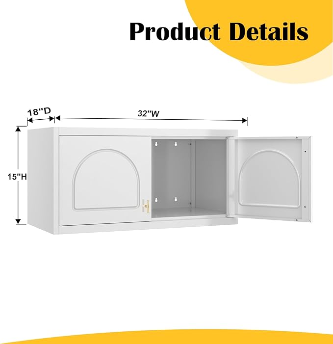 SteeLoong Wall Storage Cabinet,White Metal Bathroom Wall Mounted Cabinet,15 Inch Armoire Wardrobe Closet Storage Cabinets for Basement,Livingroom Home Office