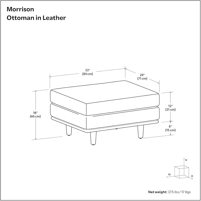 SIMPLIHOME Morrison 33 inch Wide Ottoman in Moss Green Genuine Leather, Multifunctional Footrest, Coffee Table, and Extra Seating for Living Room, Mid-Century Modern Style