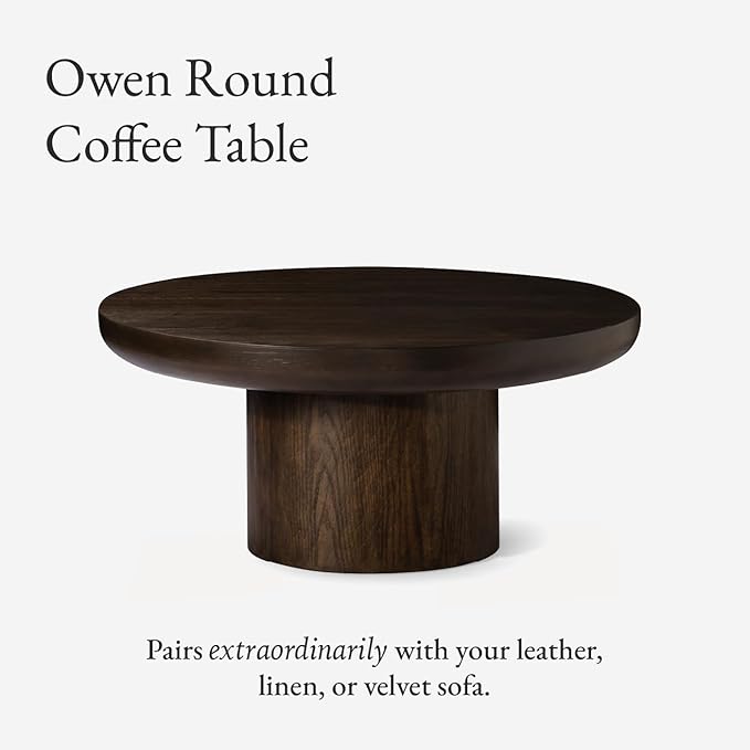 Maven Lane Wooden Circular Coffee Table, 36" Round, Livingroom Table, Modern Farmhouse Living Room Accent Table, Wood Furniture for Family Room, Rustic Industrial Home Decor, Owen Table (Aged Brown)