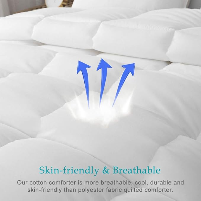 100% Cotton Cover Down Alternative Comforter Queen - All Season Ultra-Soft Skin-Friendly Cloud Breathable Microfiber Comforter Duvet Insert (90x90, White)