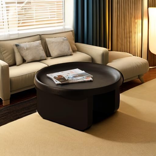 Modern Round Coffee Table,Black Nesting Coffee Tables,Metal Center Table,Unique Circle Coffee Table for Living Room(Black, Great Circle：29.1 x 16.5（in）