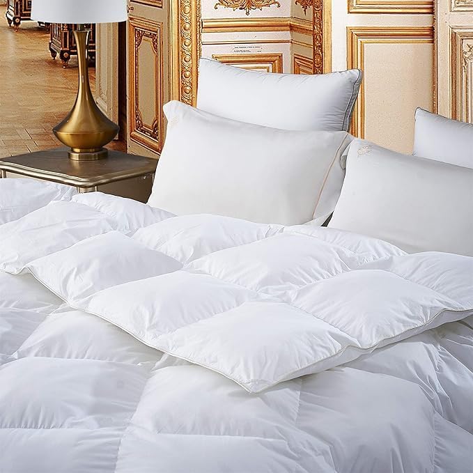 Premium All-Season Super King Size Luxury Siberian Goose Down Comforter Duvet Insert 1200 Thread Count 100% Egyptian Cotton Down Feather Comforter (Super King, White Solid)