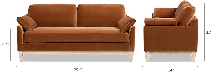 Jennifer Taylor Home Pasadena 75.5" Modern Living Room Farmhouse Performance Velvet Compact Sofa/Couch in Burnt Orange