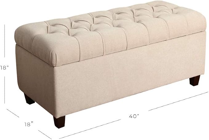Homepop Home Decor | Tufted Ainsley Button Storage Ottoman Bench with Hinged Lid | Ottoman Bench with Storage for Living Room & Bedroom, Cream 18x40x18 inches - Image 3