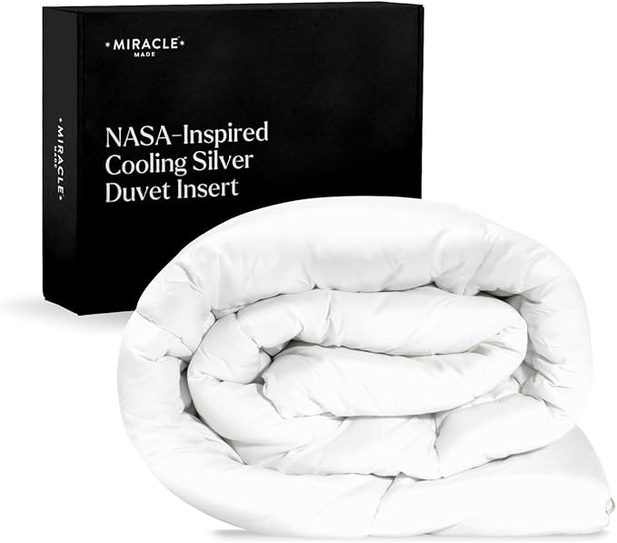 Miracle Made All-Season Duvet Insert Comforter – Silver-Treated Breathable Cotton Fabric, Pet Hair Resistant, Cool-to-The-Touch Bedding – Fits Full/Queen Bed Cover, White