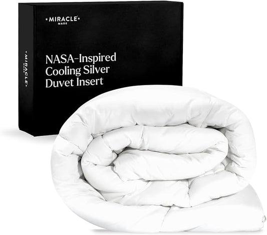 Miracle Made All-Season Duvet Insert Comforter – Silver-Treated Breathable Cotton Fabric, Pet Hair Resistant, Cool-to-The-Touch Bedding – Fits Full/Queen Bed Cover, White