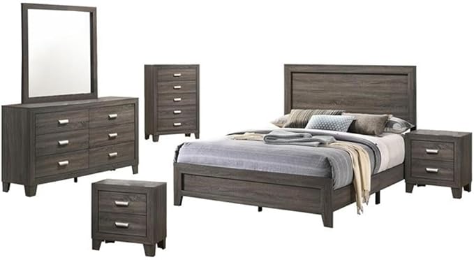 Best Quality Furniture Rustic Wood Gray 6pc Bedroom Set in Queen Size with Chest and 2 Nightstands
