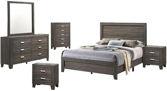 Best Quality Furniture Rustic Wood Gray 6pc Bedroom Set in Eastern King with Chest and 2 Nightstands