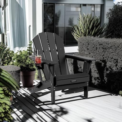 MUCHENGHY Folding Adirondack Chairs Patio Chairs Outdoor Adirondack Chair Weather Resistant Chair for Patio, Outside, Deck, Backyard, Fire Pit Chair, Campfire Chairs (Black) - Image 6