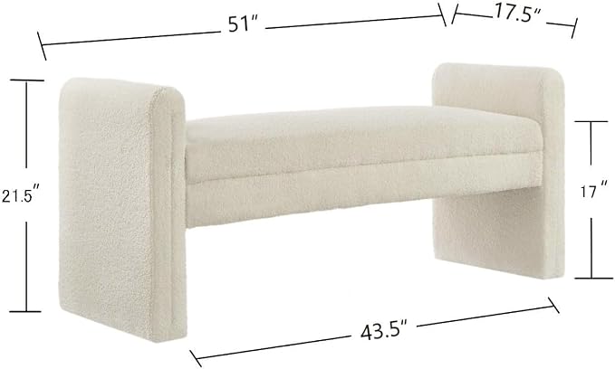 24KF Modern Upholstered Bed Bench Covered with Soft Boucle Teddy Fabric, Lovely Entryway Bench Ottoman with Armrest,5062-Cream - Image 2