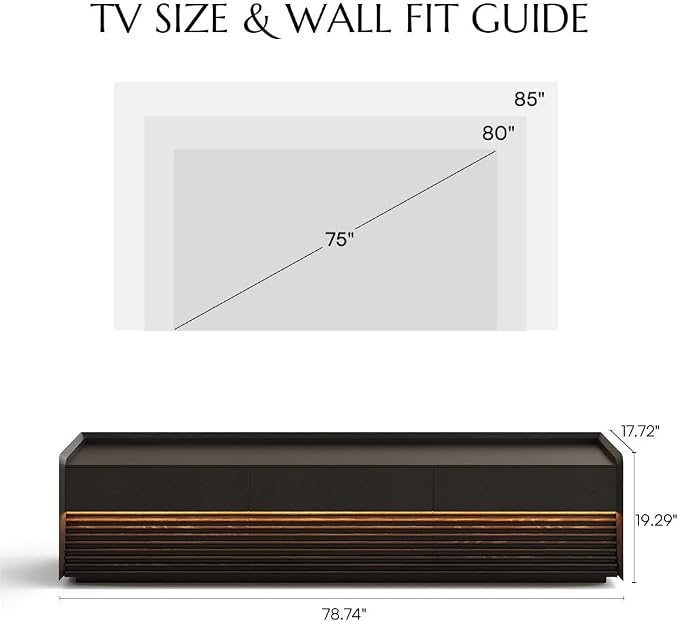 POVISON Fully-Assembled Mid Century Modern TV Stand, 78.74" Wood Media Console with Adjustable LED Light, Entertainment Center with Storage for Living Room - Image 3