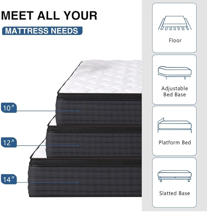 Queen Size Mattress, 12 Inch Hybrid Memory Foam Queen Mattress in a Box, Medium, Individual Pocket Spring & Pressure Relief, 100 Nights Trial, CertiPUR-US