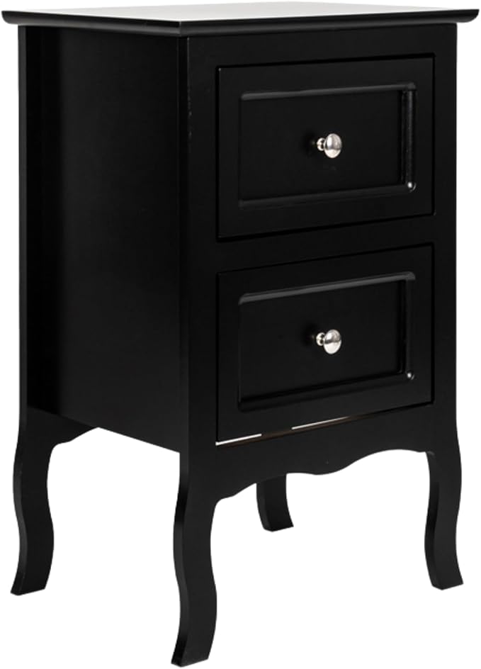 Karl home Black Nightstand for Bedroom, Small Nightstand for Bedroom, French Country Night Stand with 2 Drawers, Wooden Bedside End Table with Curved Legs, Living Room, Dorm Guest Room by Karlhome