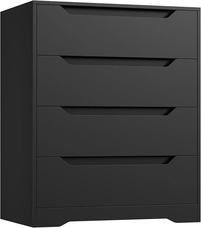 HOSTACK Black Dresser, 4 Drawers Dresser, Modern Chest of Drawers with Cut-Out Handles, Small Dressers with Drawer, Wood Makeup Chest Organizer for Living Room, Entryway, Home Office, Black by HOSTACK