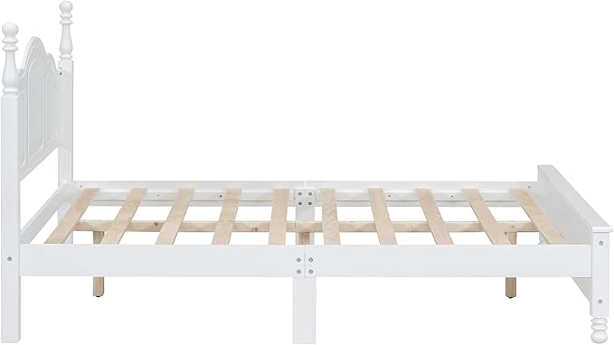 3-Pieces Bedroom Sets, Retro Style Full Size Platform Bed with Wooden Slat Support and Headboard, Wooden Bedroom Furniture Set with 2 Nightstands for Kids Teens Adults Bedroom (White + Wood 078)