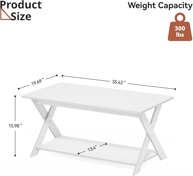 Modern Coffee Table with Storage Shelf, Simple Rectangular Tea Tables for Living Room Bedroom Home Office White