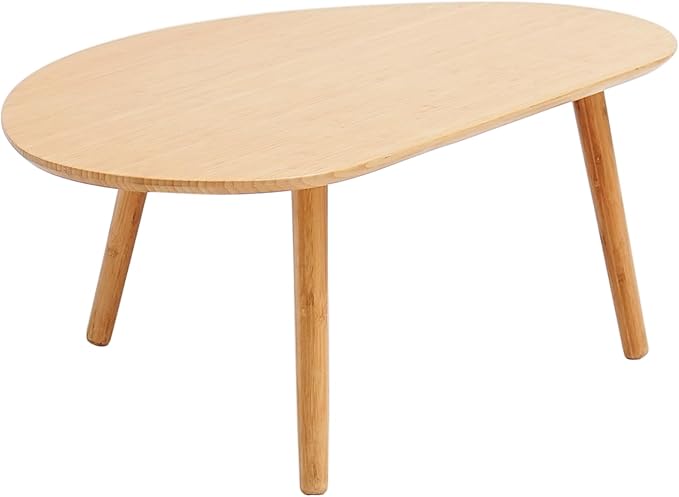 Small Oval Coffee Table Mid Century Modern for Living Room, Center Table,Solid Wood Coffee Table,Nature Wood (Nature Wood,18.9" D x 33.85" W 12.4" H)