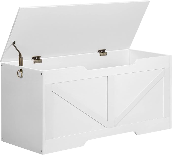 HOOBRO Storage Bench, 39.4” Retro Wooden Storage Chest with U-Shaped Cut-Out Pull, Safety Hinge, Supports 220 lb and Easy Assembly for Toy Box Organizer (White) WT771CW01 by HOOBRO