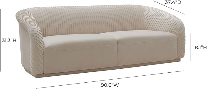 Yara 90.6" Beige Pleated Performance Velvet Sofa - TOV Furniture