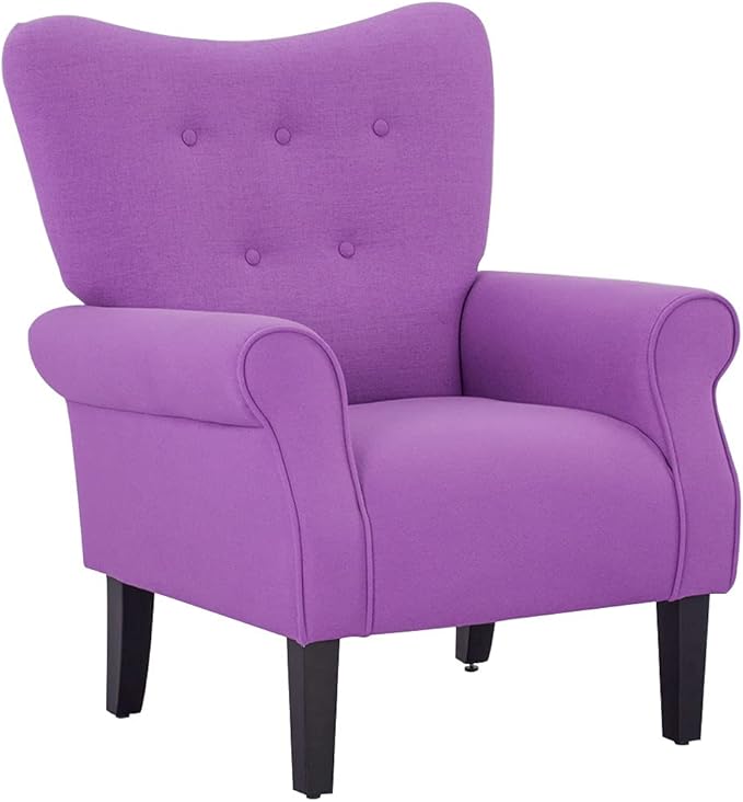 YOLENY Modern Accent Chair,High Back Armchair,Upholstered Fabric Button Single Sofa with Wooden Legs for Living Room, Bedroom, Club, Purple