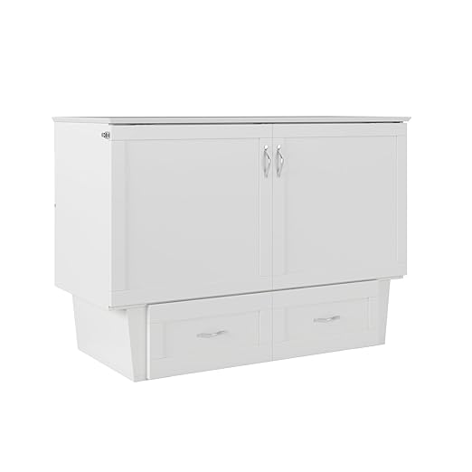 AFI, Chelsea Mid-Century Modern Full Wood Murphy Bed Chest with 6" Mattress, Storage Drawer & Built-in USB Charger, White