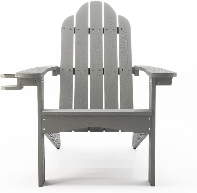 LUE BONA HDPS Adirondack Chairs Set of 6, Fire Pit Outdoor Chair Weather Resistant with Cup Holder, Modern Plastic Chair Plastic for Patio, Deck, Proch, 350LBS, Gray - Image 7