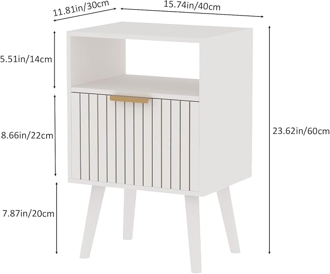 Aenuert Nightstand, 2-Tier Night Stand with Drawer, Wooden Bedside Table for Bedroom Study Room Small Spaces, White - Image 2
