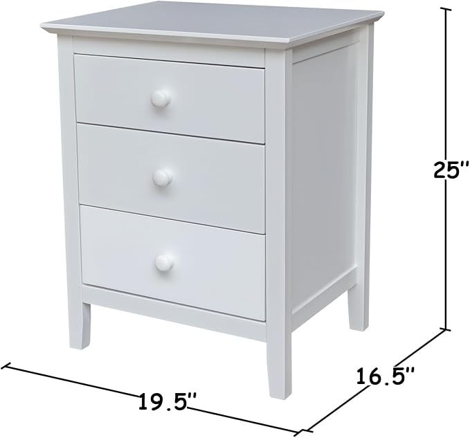 International Concepts Solid Wood Bedroom Nightstand with 3 Drawers in White - Image 3