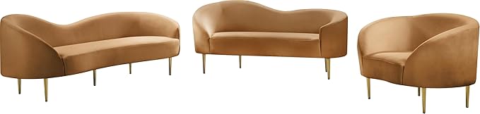 Meridian Furniture 659Saddle-L Ritz Collection Modern | Contemporary Upholstered Loveseat with Rich Saddle Velvet, Gold Metal Legs, Curved Contemporary Design, 67" W x 31.75" D x 30.5" H, Saddle