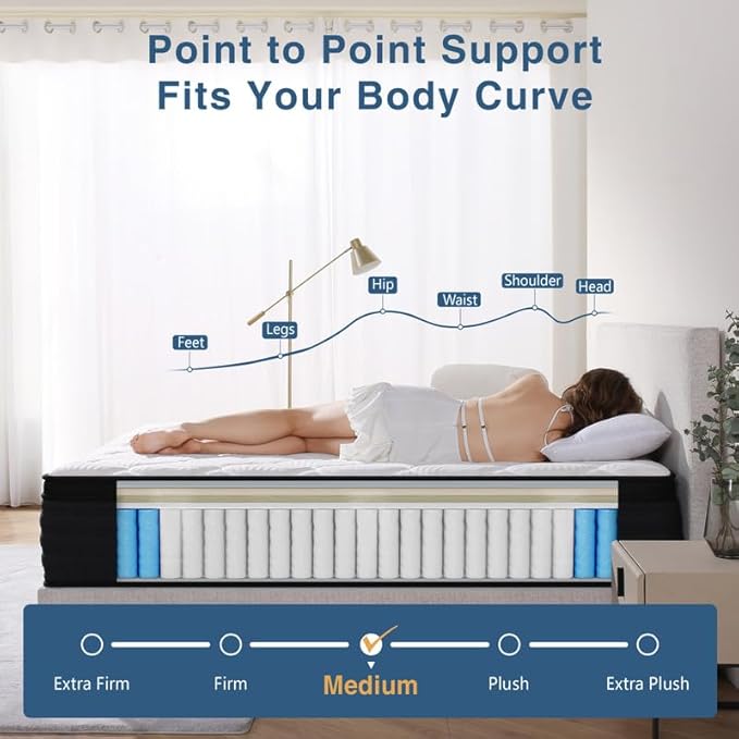 Queen Size Mattress, 12 Inch Hybrid Memory Foam Queen Mattress in a Box, Medium, Individual Pocket Spring & Pressure Relief, 100 Nights Trial, CertiPUR-US