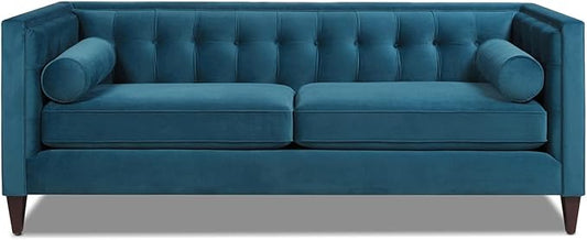 Jennifer Taylor Home Jack 84" Modern Tuxedo Tufted Sofa, Satin Teal Blue Velvet