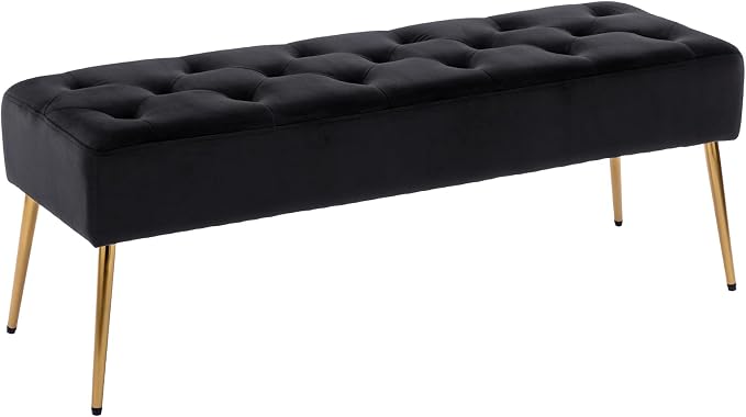 DUHOME Button-Tufted Ottoman Bench, Upholstered Bedroom Benches Velvet Footrest Stool Accent Bench for Entryway Dining Room Living Room Bedroom End of Bed, Black by DuhomeElegantLifestyle